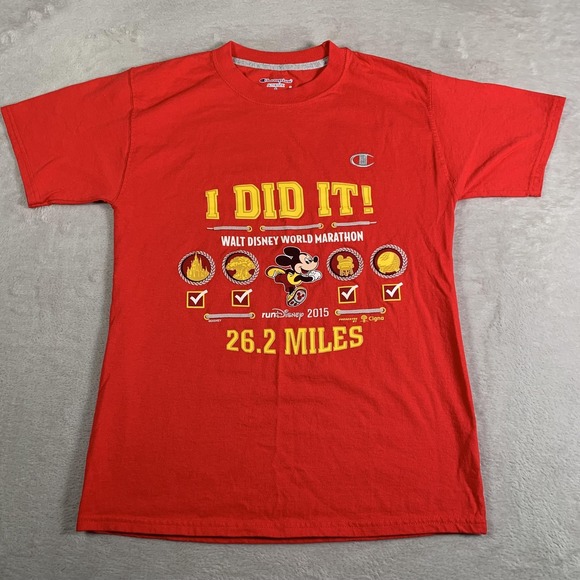 Disney Walt Disney World Marathon Shirt Mens Small Red runDisney 2015 Champion - Picture 1 of 11